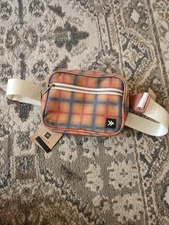 Thread Fanny Pack/Crossbody Bag Denim Burnt Orange And Blue Checker