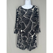 J Crew Dress Womens 4 Black Mini Shift Long Sleeve Abstract Flowy Boho Office