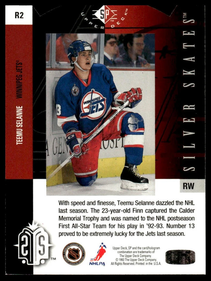 1993-94 Upper Deck #R2 Teemu Selanne Silver Skates Gold Exchange - Image 2 of 2