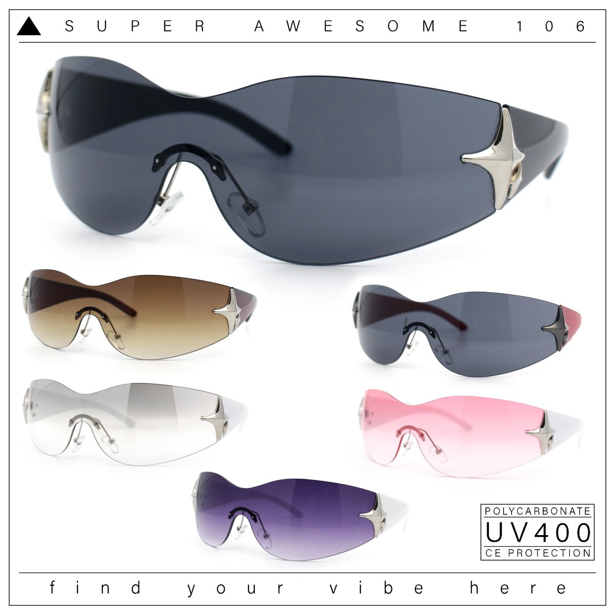 Rimless Wrap Around Bling Sparkling Star Hinge Thick Temple