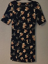 White House Black Market Black Scuba Knit Dress with Floral Print, Size 2