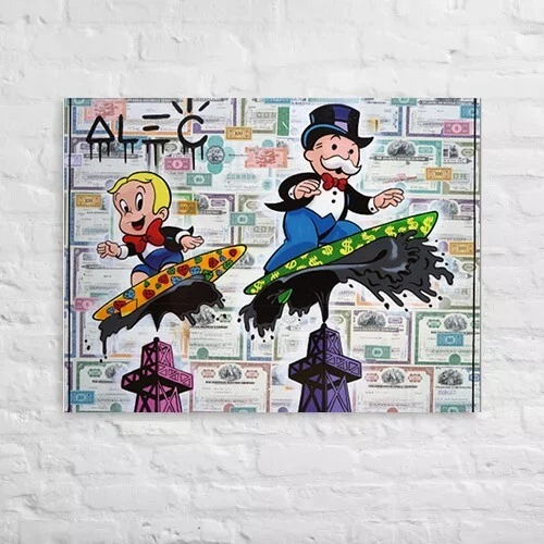 Alec Monopoly Canvas "Richie and Monopoly Surfing on Oil" Wall art - Image 2 of 4
