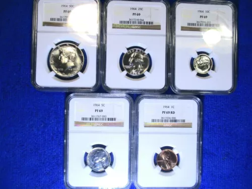 1964 US Proof Set PR69 NGC NUMBERS MATCHING REVERSE DIE ROTATED CCW ON NICKEL  