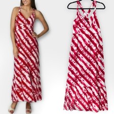 Calypso St. Barth for Target Tie-Dye Maxi Dress 6 Womens Red White Halter V-Neck