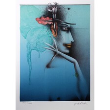 PAUL WUNDERLICH Originallithographie "TETE D'UNE FEMME" (Blau)