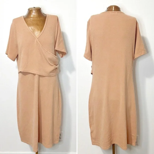 Roolee Mom Peach Waffle Weave Knit Nursing Midi Dress Size Large - Picture 1 of 4