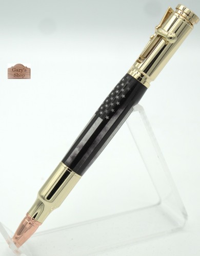 Bolt Action Patriótico Pluma Oro 24kt - Bandera de Línea Roja Delgada Envejecida - Imagen 2 de 7
