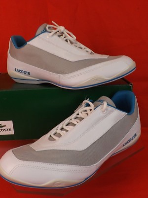 NIB LACOSTE BIONIC SPORT WHITE LEATHER GRAY MESH LOGO  LACE UP SNEAKERS 7.5