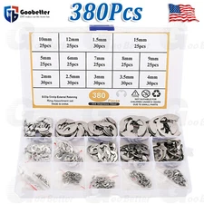 380Pcs Stainless Steel E-Clip Circlip Kit Retaining Ring Assortment Set 14 Sizes