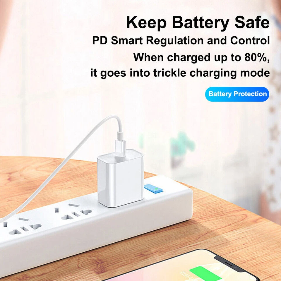 20W PD Fast Wall Charger 3/6FT Type-C Cable For iPhone 14 13 12 11 Pro Max XR 8 - Image 3 of 4