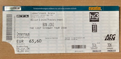 Original Ticket 3.Juni 2008 Jon Bon The Lost Highway Tour Frankfurt Main