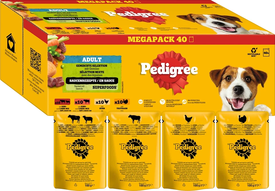 PEDIGREE 80 x 100g Hundefutter Nass Fleisch und Geflügel Mix mit Gemüse in Sauce - Bild 2 von 4