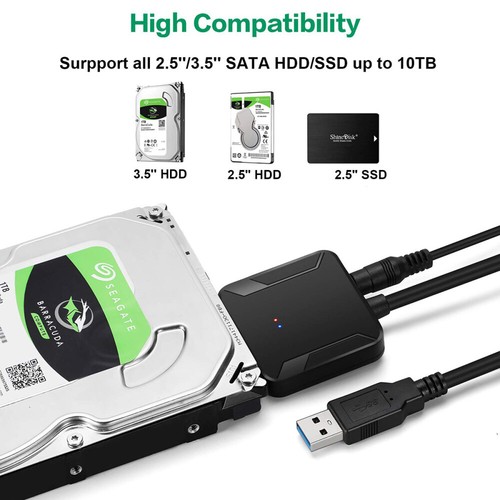 USB 3.0 zu SATA Adapter für 2.5" 3.5" Festplatte Kabel HDD SDD Konverter Schwarz - Afbeelding 4 van 12
