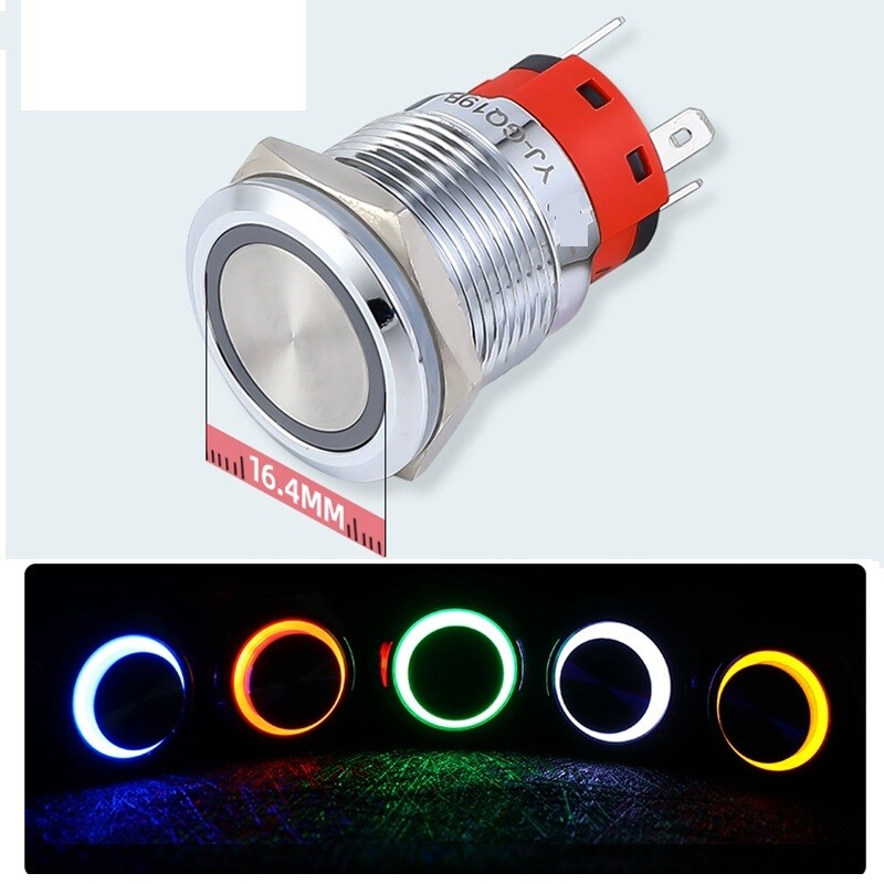 19mm Metal Push Button Ring LED Light Lock 8 Pins 2NO 2NC Waterproof ...