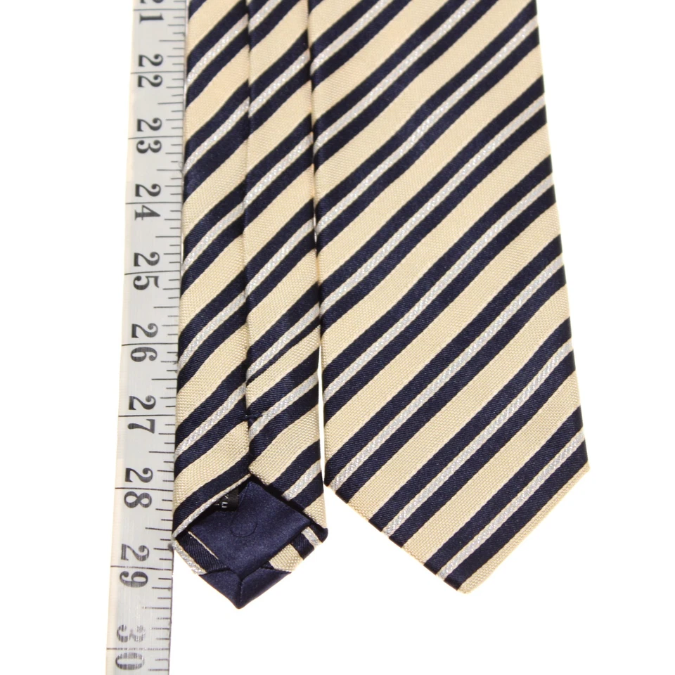 Corbata Italo Ferretti Nueva con Etiquetas Beige/Azul/Plateado Rayas Mezcla Seda Hecha en Italia Foto 4 de 4