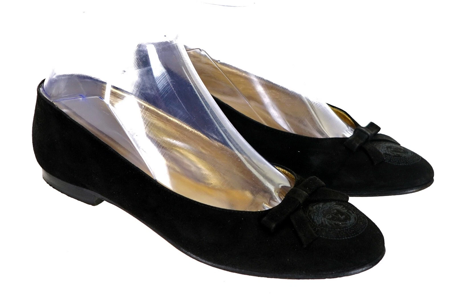 Scarpe basse vintage VERSACE nero oro pelle scamosciata EU 36 US 6 Italia 5383