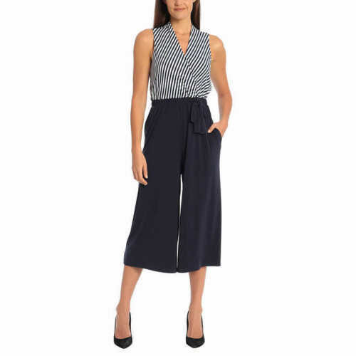 SANDRA DARREN WOMEN'S STRIPE JUMPSUIT(NAVY/IVORY, LARGE) NWT