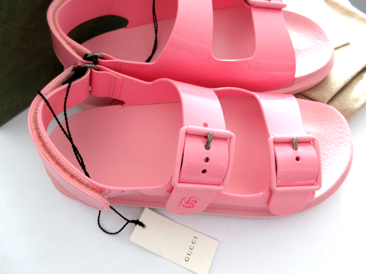 Gucci Mini Double G Rubber Buckle Sandals In Wild Rose size 9 39