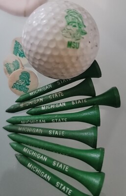 MSU 12pc Set Vintage Golf Ball Marker Tee Michigan State Spartan Sparty Football