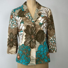 Chico's Blazer Women Medium Floral 3/4 Sleeve Lapel Jacket Work Party 1 Core Nw