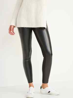 Old Navy High Rise Faux Leather Panel Leggings Women S Black