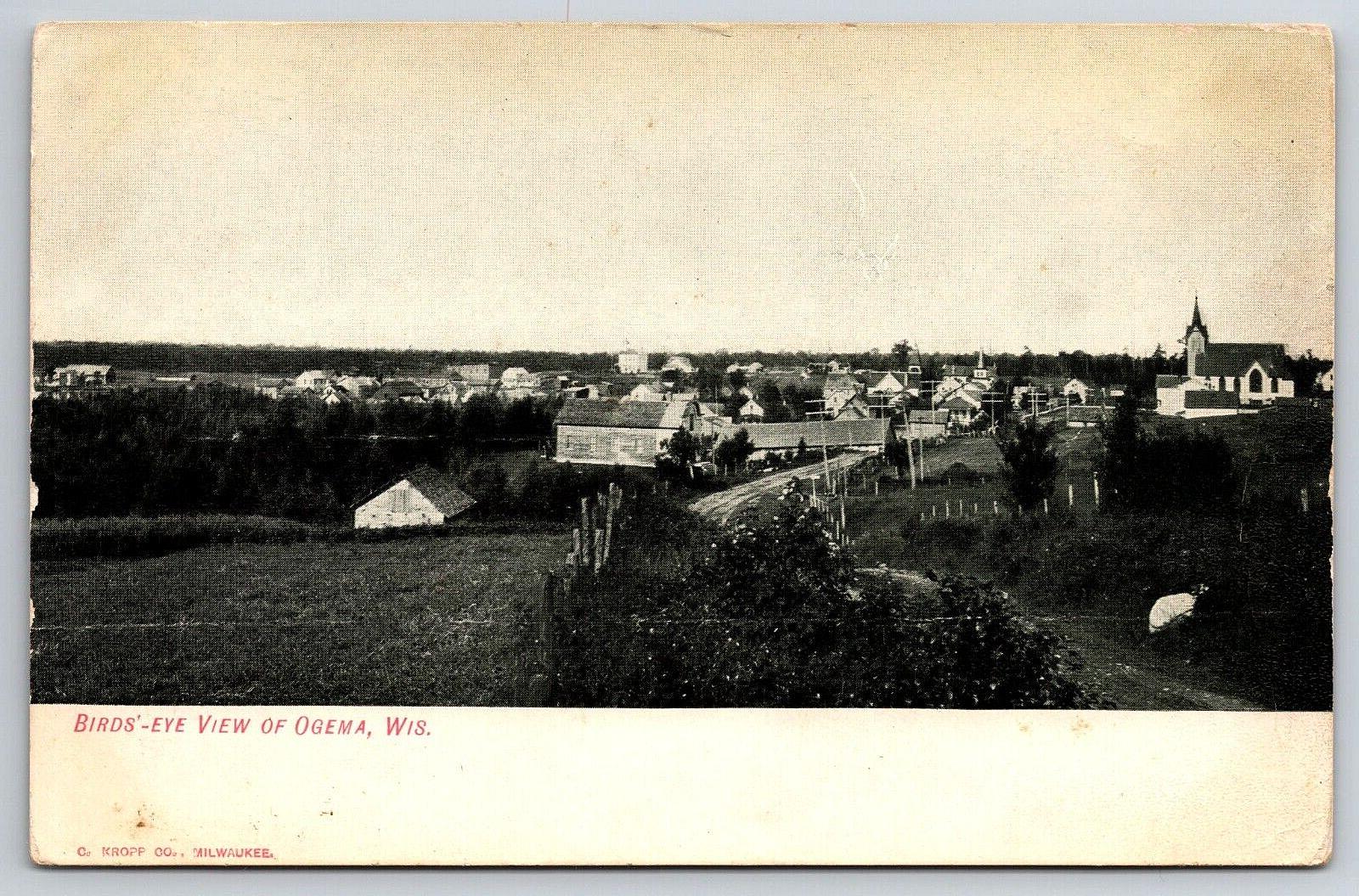 Original Old Vintage Antique Postcard Birds Eye View Of Ogema Wisconsin USA