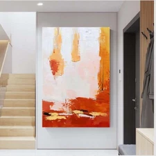Home Luxury Decor Aesthetics Orange Abstract Hand Painted Wall Art Canvas