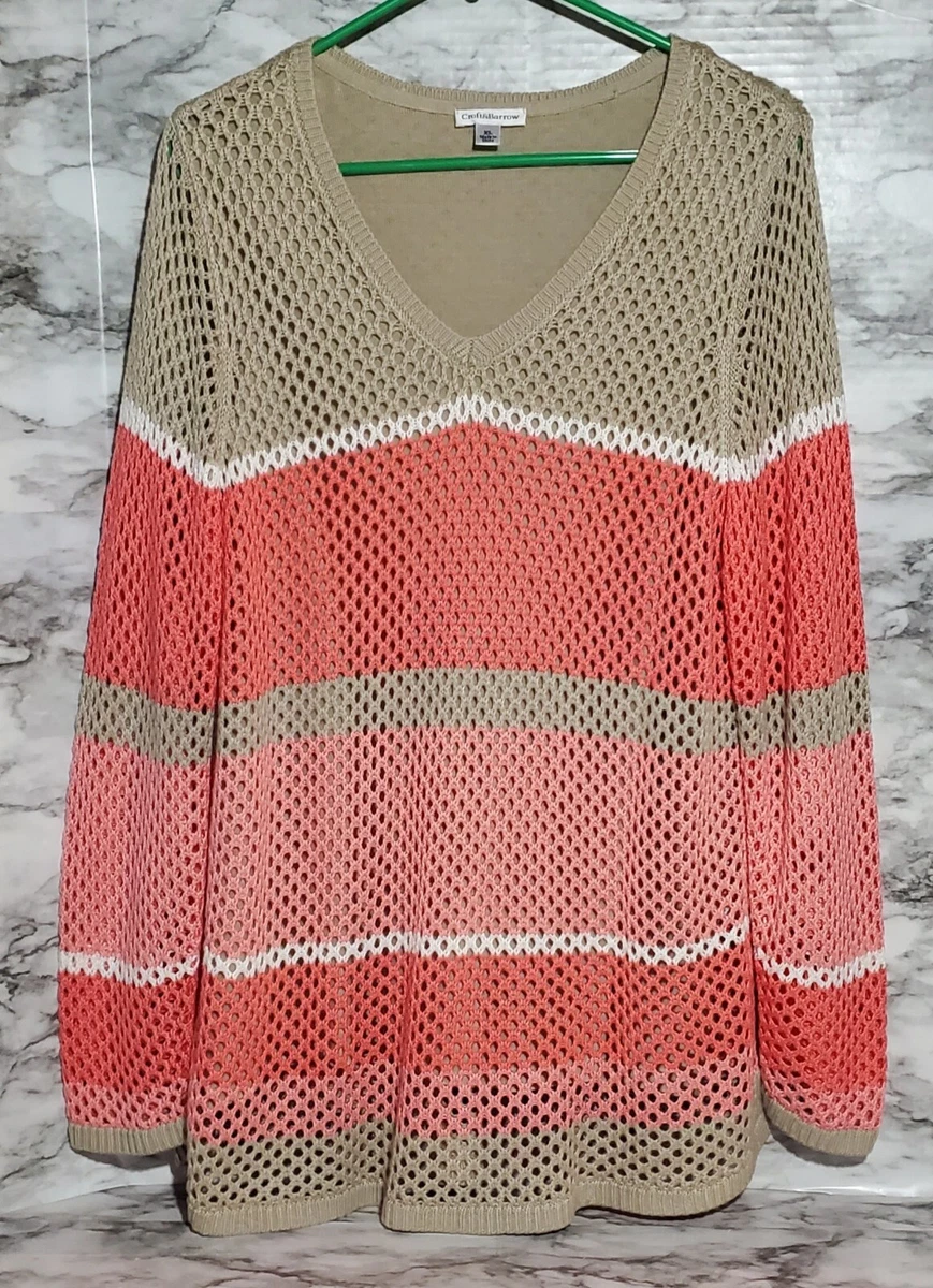 Croft Barrow Womens Sweater XL Layered Open Knit Wide Stripes Long Sleeve EUC