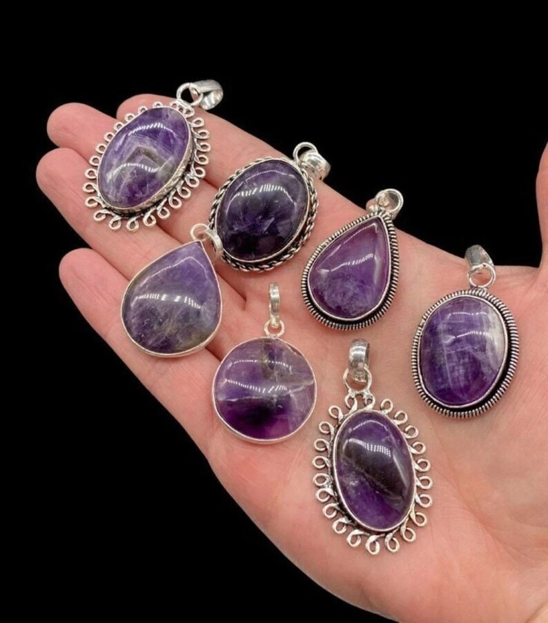 AAA +++ Colgante de piedras preciosas de amatista Lote al por mayor de colgantes enchapados en plata 925 Lote ~ Foto 3 de 3