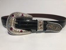 VOGT Sterling Silver/10K Gold/Rubies On JAMES REID Belt /Lizard /size 29
