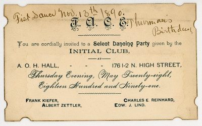 1890 Initial Club F.A.C.E. Dance Party Invitation Card Columbus, Ohio YMCC #8W