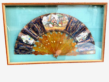 VINTAGE HAND MADE PAPER  BACKLITE FAN WITH BEAUTIOL PICKTURS IN BEAUTIFUL FRAME