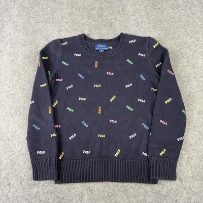 Polo Ralph Lauren Pullover Jungen Small 7 Jahre Blau Allover Logo Pulli Sweater