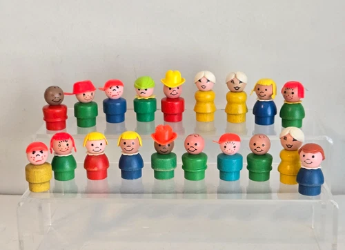 New ListingFISHER PRICE LITTLE PEOPLE WOODEN BODY 19 PIECE LOT VINTAGE