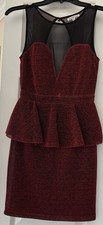 Charlotte Russe XS Red Black Glitter Peplum Bodycon Mesh Sleeveless Short Dress