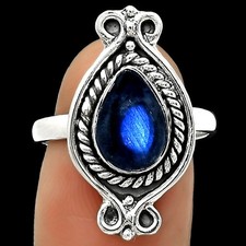 Blue Fire Labradorite - Madagascar 925 Sterling Silver Ring s.8.5 Jewelry R-1108