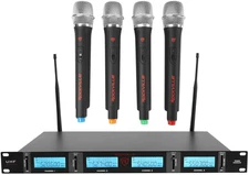 RWM4401UH Quad UHF Wireless Handheld Microphone System with LCD Display, Low Dis