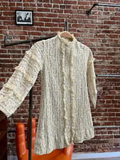 70s Vintage Children  s Victorian Ivory Lace High Neck Ruffle Long Sleeve Dress