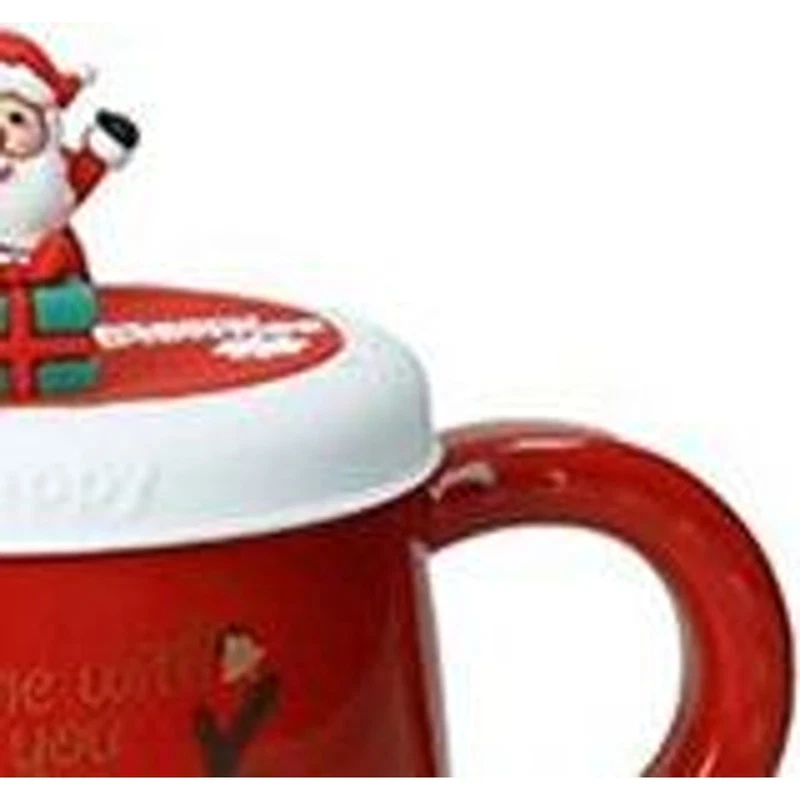 Mug Natale con Tappo Silicone e Magnete Albero BRANDANI Rossa 400 ml, fotografia 4 di 9