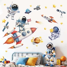 Astronaut Wall Decals - Outer Space Planets Rocket Large, 