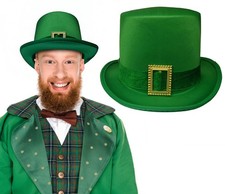 St. Patricks Day Top Hat Green Satin With Buckle Adult Leprechaun Costume Hat
