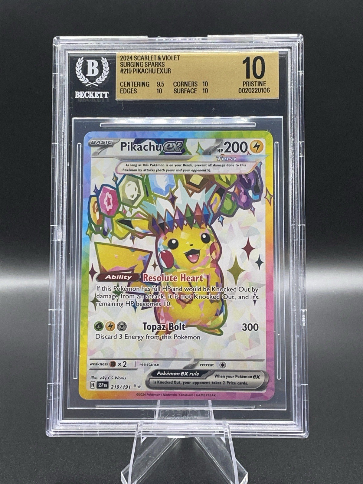 Pikachu ex 219/191 sv08: surging sparks Beckett LOW POP! view 1