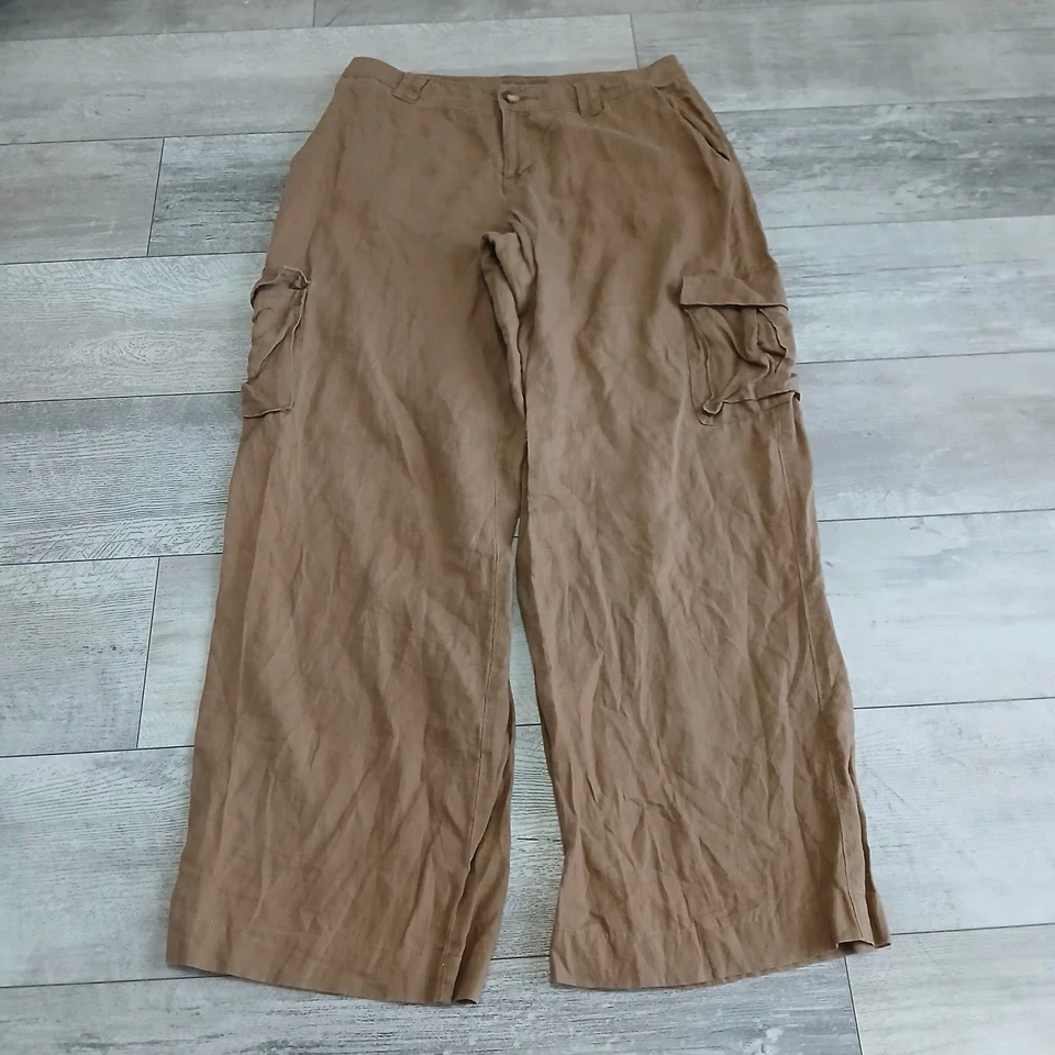 Tommy Bahama Womens Linen Cargo Pants Brown Wide Leg Size 6 - Image 2 of 4
