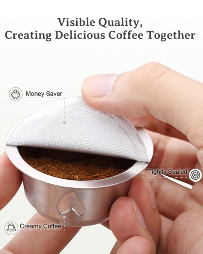 Refillable Vertuo Capsule, Reusable Stainless Steel Vertuo Pod Kit with 100 F... - Picture 4 of 9