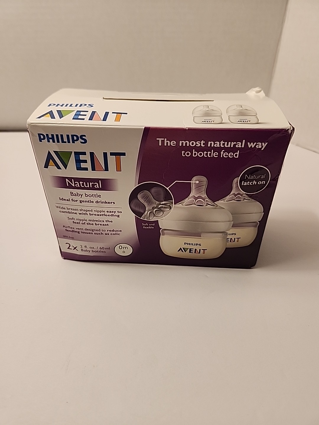 2 PACK - Philips Avent Natural Baby Bottles, with First Flow