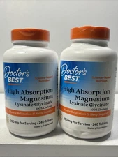 2 Sealed Doctors Best High Absorption Magnesium 100% Chelated, 240 Caps Each