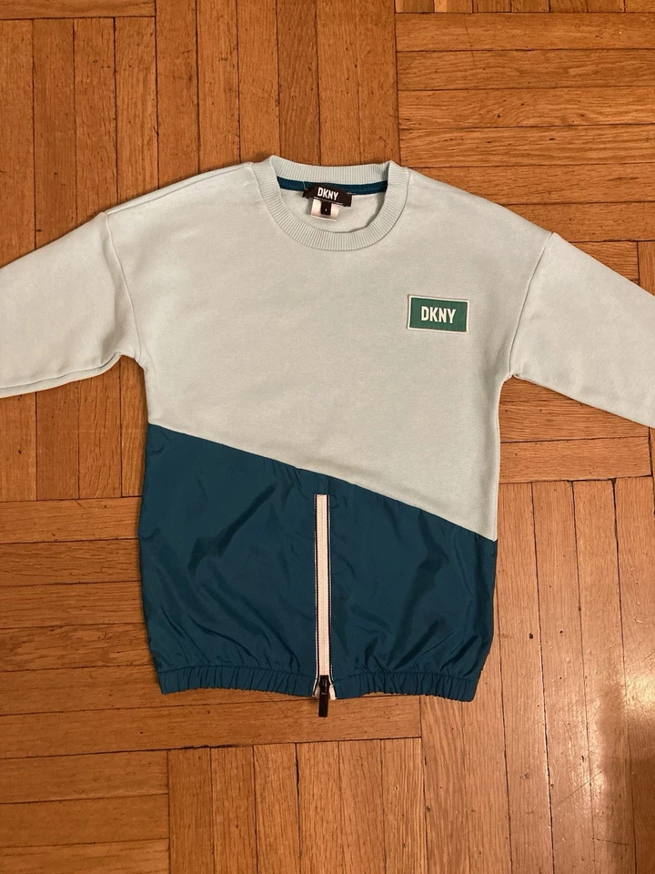 DKNY Toddler Girl Blue Green Sweatshirt Dress 4T Teal Adorable! - Image 2 of 4