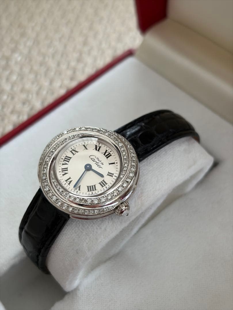 Cartier Trinity 2439 Womens Quartz Watch Aftermarket Diamond 26mm Vintage Japan