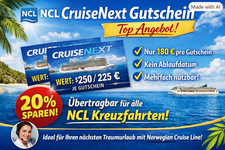 Voucher NCL Norwegian Cruise Line CruiseNext 225 EUR – zbywalny – bez wygaśnięcia