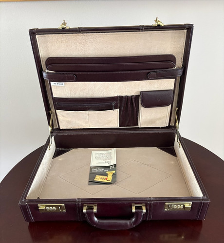 4x13x18" Padded Leather Burgundy Combination Briefcase Vintage Nice Handle ++++